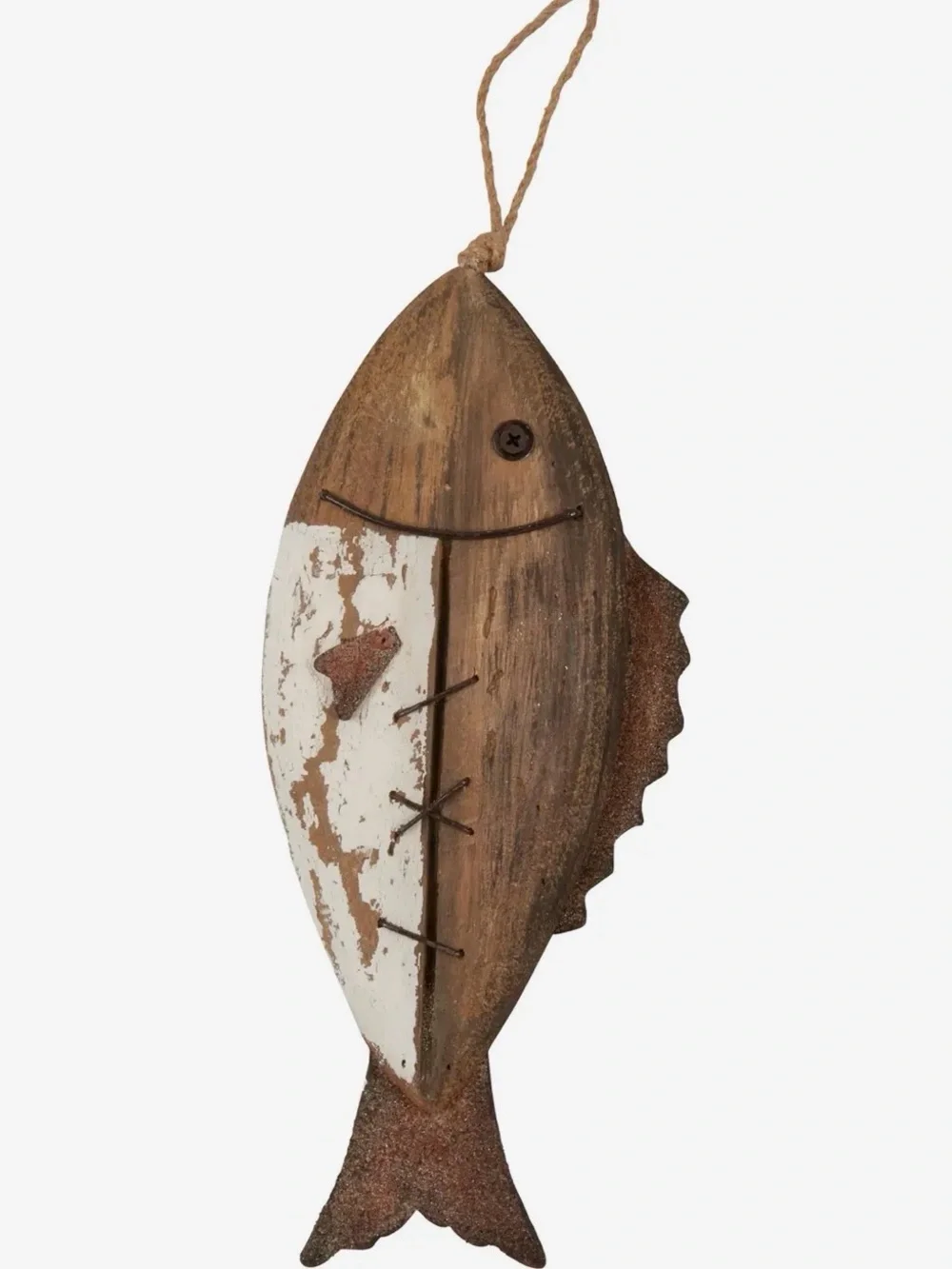Rustic Brown and White Fish Ornament - Decorative Fish Accent—Nee